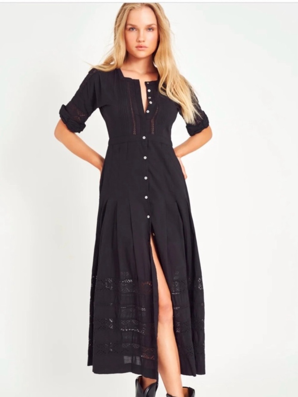 Love Shack Fancy black Edie midi dress new
